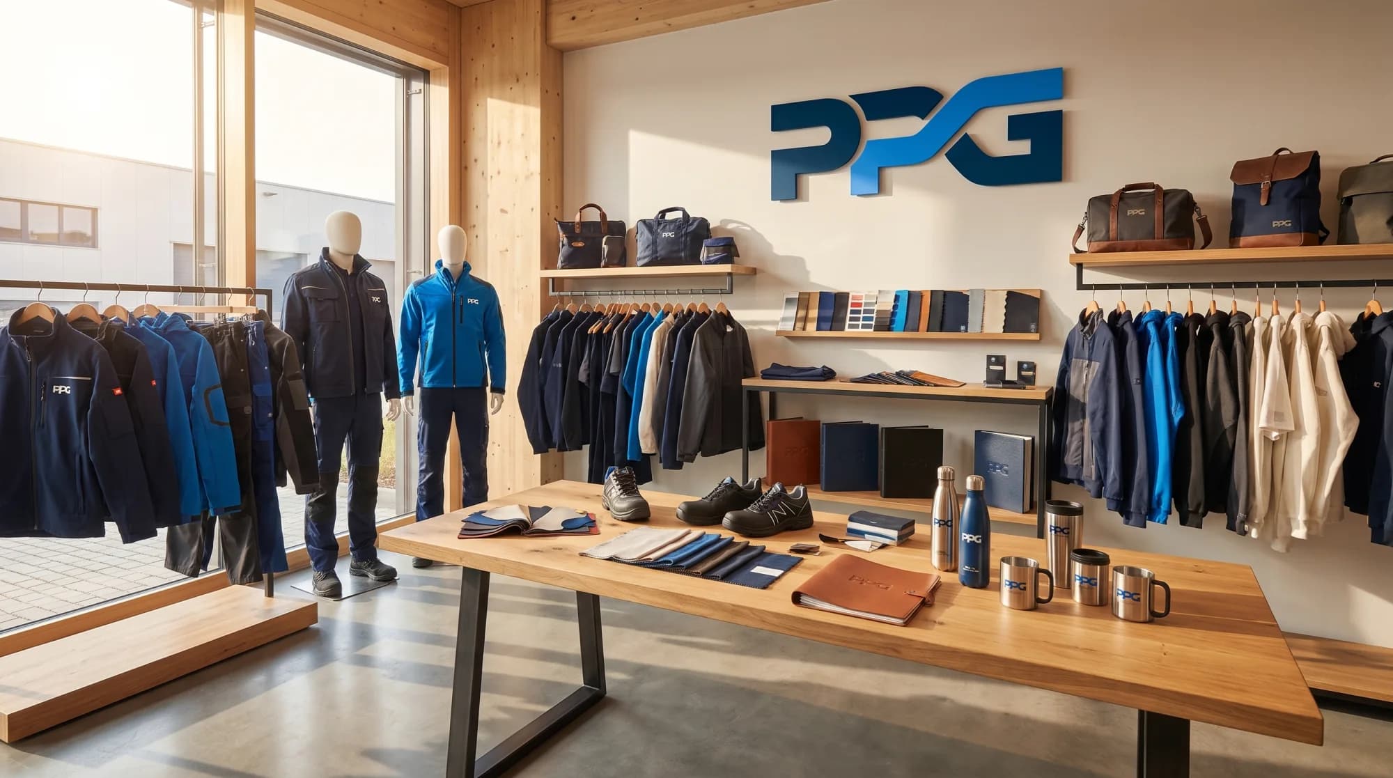 KI-Entwurf eines PPG-Showrooms; kein Foto des tatsächlichen Standorts in Enns.